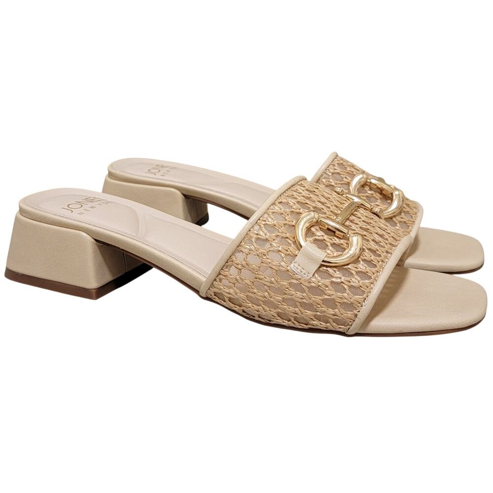 Jones New York Uniqua Block Heel Slide Sandals Size US 7M Natural Woven Raffia